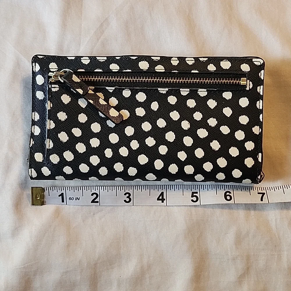 Kate Spade Stacy Black White Musical Dot Bifold Snap Close Coated Canvas Wallet